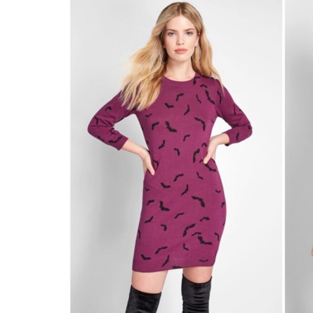 ModCloth XL Knit The Mark Sweater Dress in Bats Halloween October Witchy Spooky - Picture 12 of 12